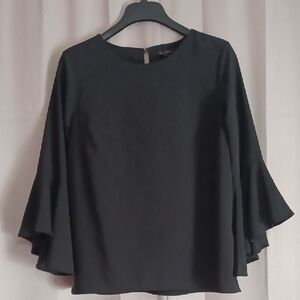 Goldray Black Bell Sleeve Top Eyelet Back, Classic Elevated Basic